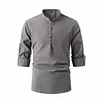 2024 New Fashionable Cotton and Linen Stand Collar Business Slim Casual Shirt