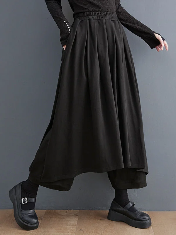 Vintage Wide Leg Loose Solid Color Elastic Waist Pants