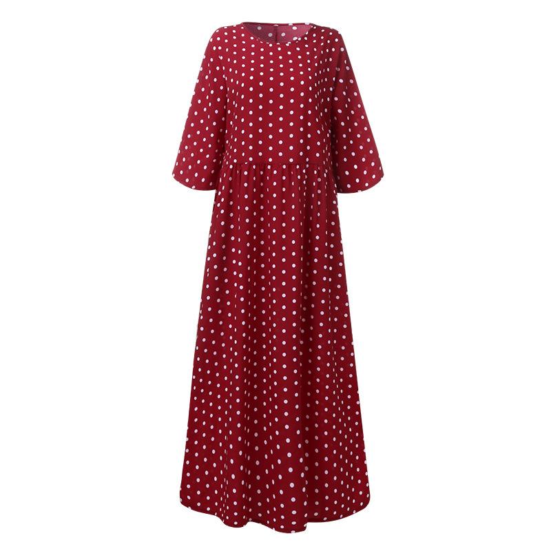 Elderly Ladies Fashion Polka Dot Mid Sleeve Print Casual Plus Size Tunic Dress