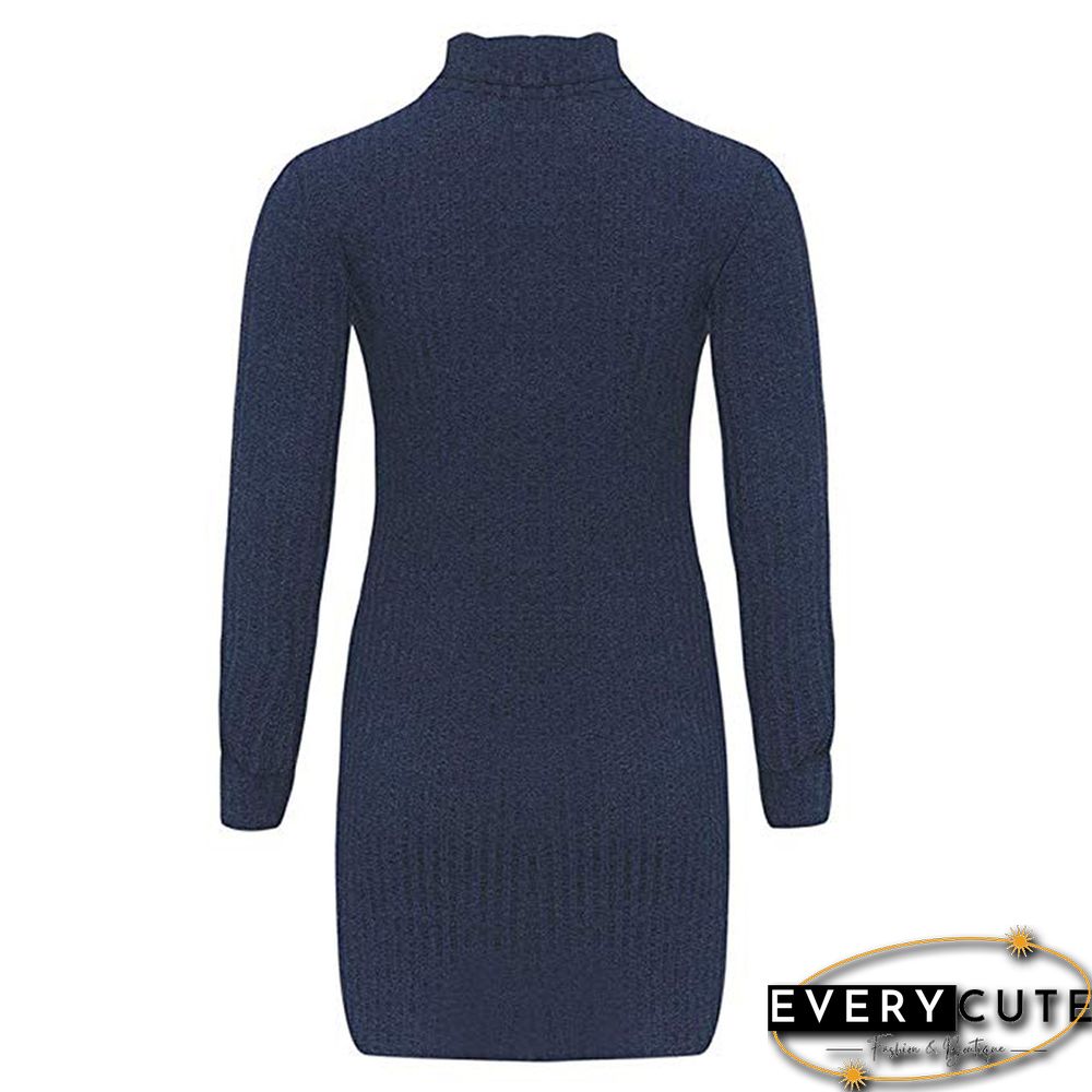 Navy Blue High Neck Mini Dress