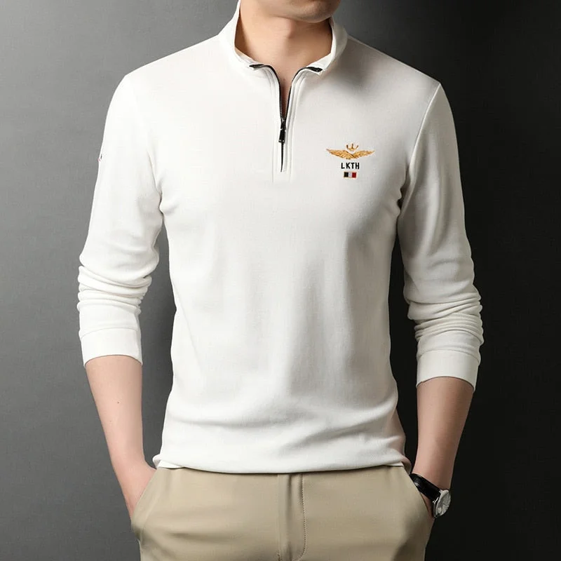 Aonga 100% Cotton  New Fashion Brand Polo Shirt Black Designer Men Korean Striped Casual Long Sleeve High End Tops Men Clothes