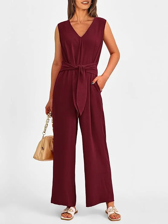 Casual Short Sleeve V Neck Jumpsuit