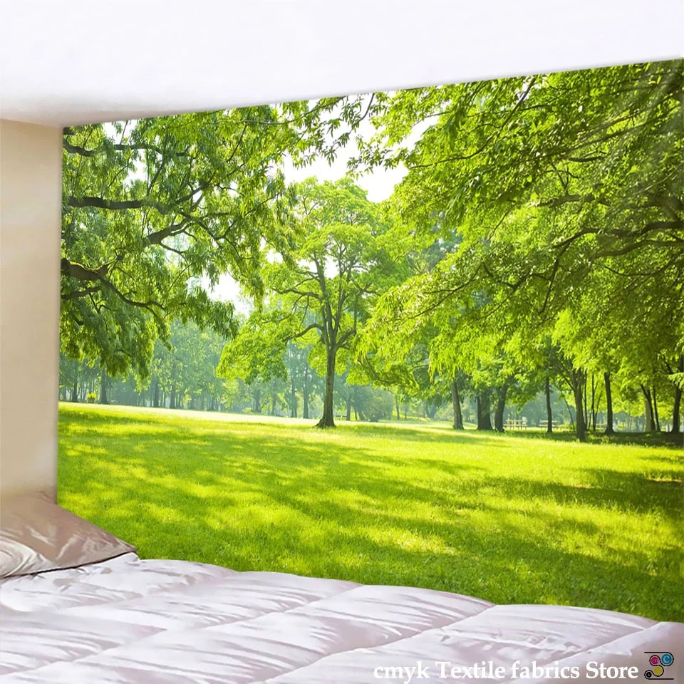 Green Bamboo Forest Nature Tapestry Design Wood Grain Tapestry Forest Wall Hanging  Living Room Decoration Home Decor Tree Wall