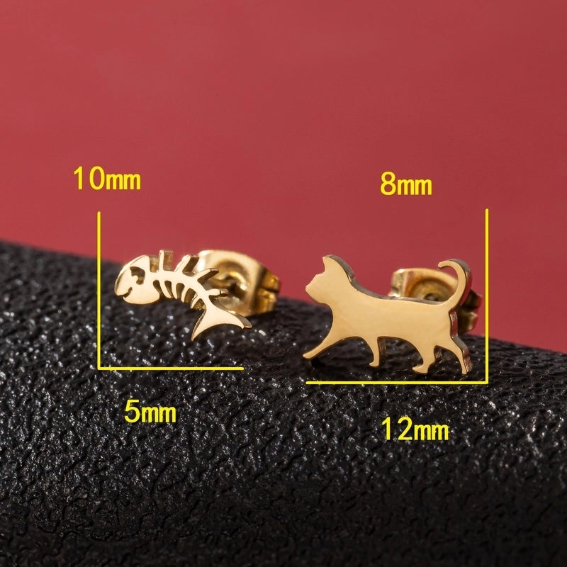 1 Pair Cute Minimalist Dog Cat Flower Polishing Hollow Out 304 Stainless Steel 18K Gold Plated Ear Studs