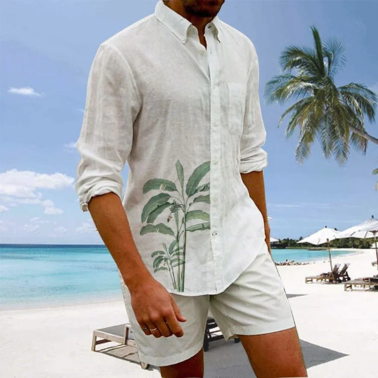 Mens Palm Tree Printed Summer Beach Shirt