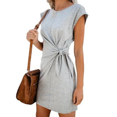 Women's Collar Band Loose Short Sleeve Dress