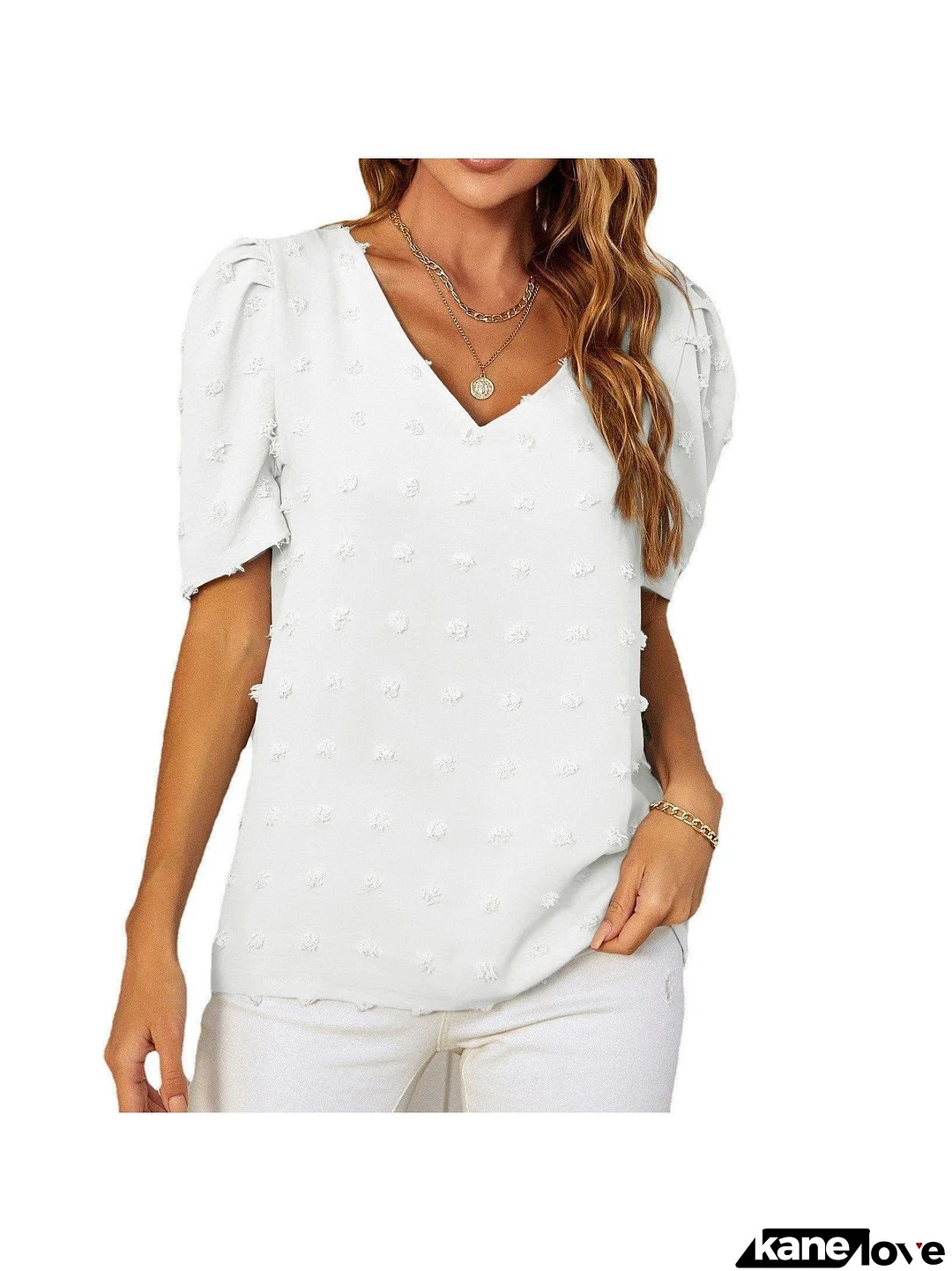 Women's V-neck chiffon bubble sleeve shirt short sleeve top