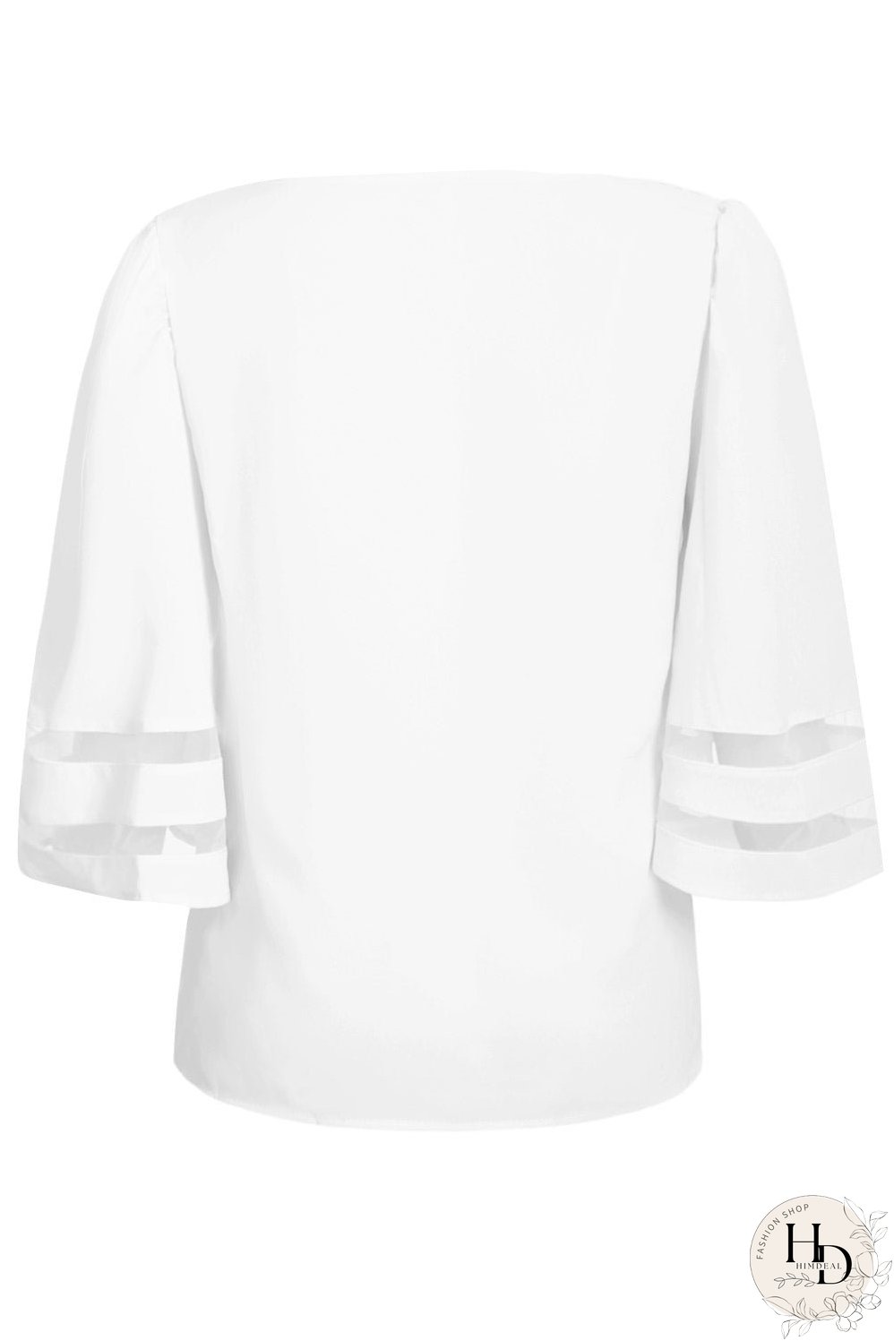 White Flare Sleeve V Neck Sheer Insert Blouse