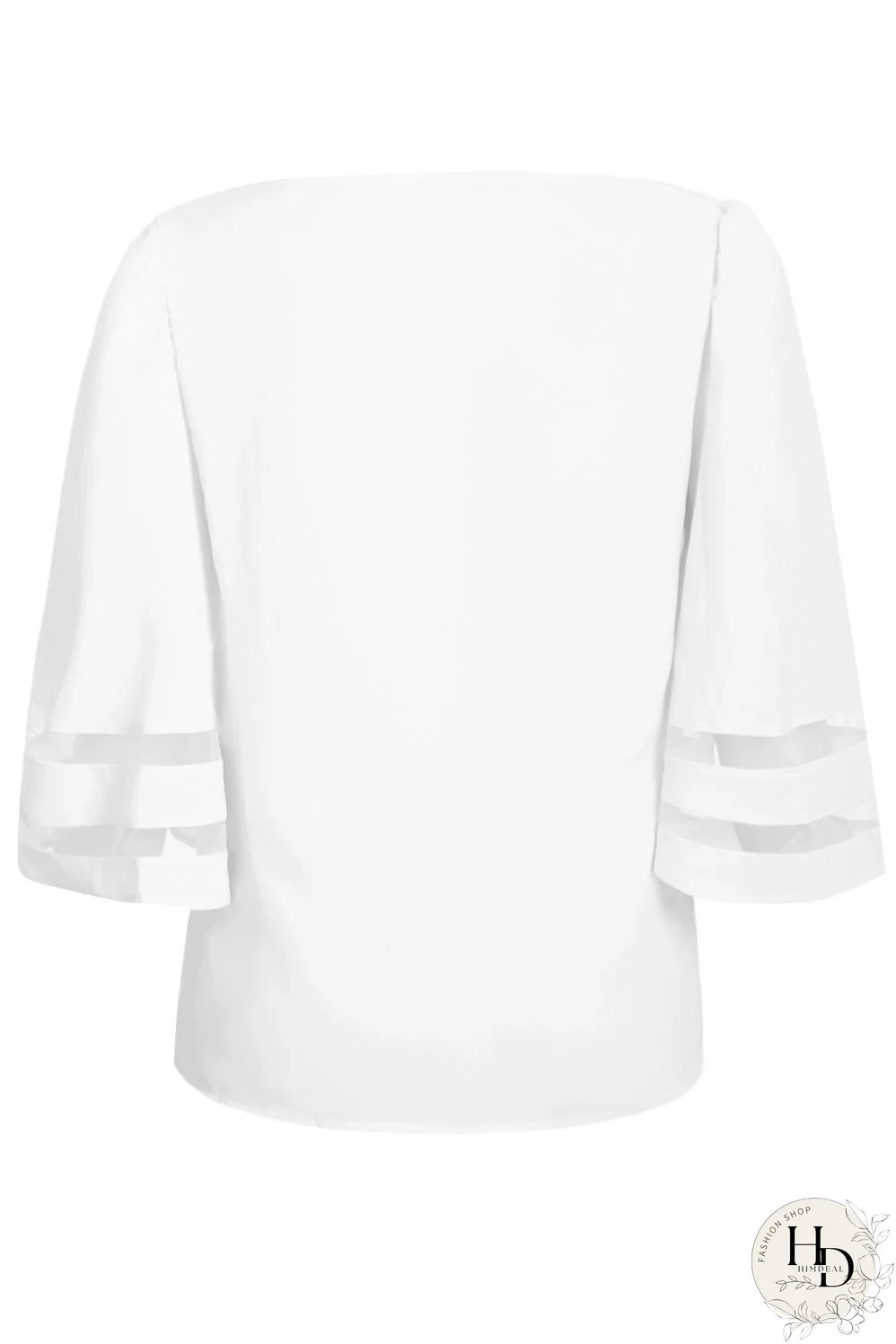 White Flare Sleeve V Neck Sheer Insert Blouse