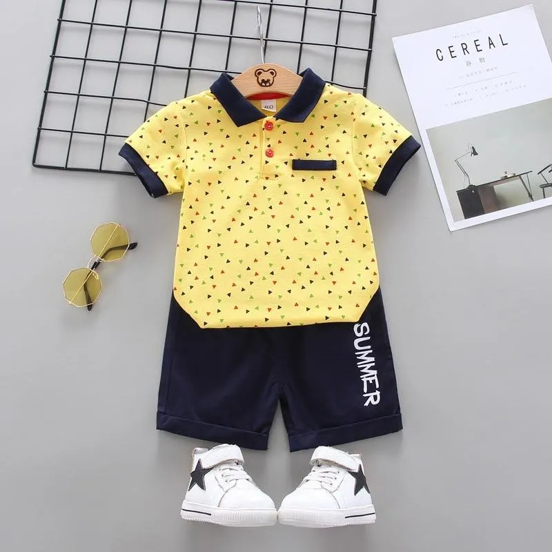 Toddler Baby Boy Summer Clothes Set Fashion Short Suit Cotton T-shirt + Geometric Printed Breechcloth 2 Pcs Children Outfits