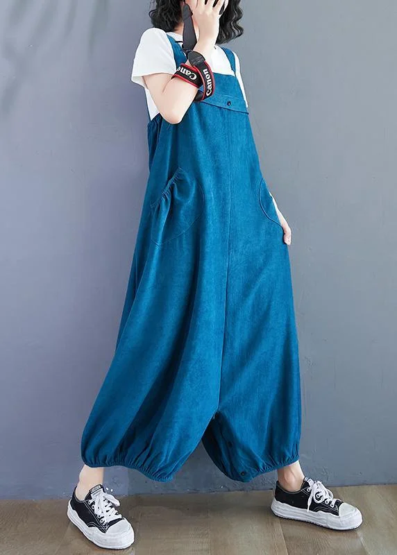 French Blue Oversized Spring Jumpsuit Pants Work Outfits Wide Leg Pants