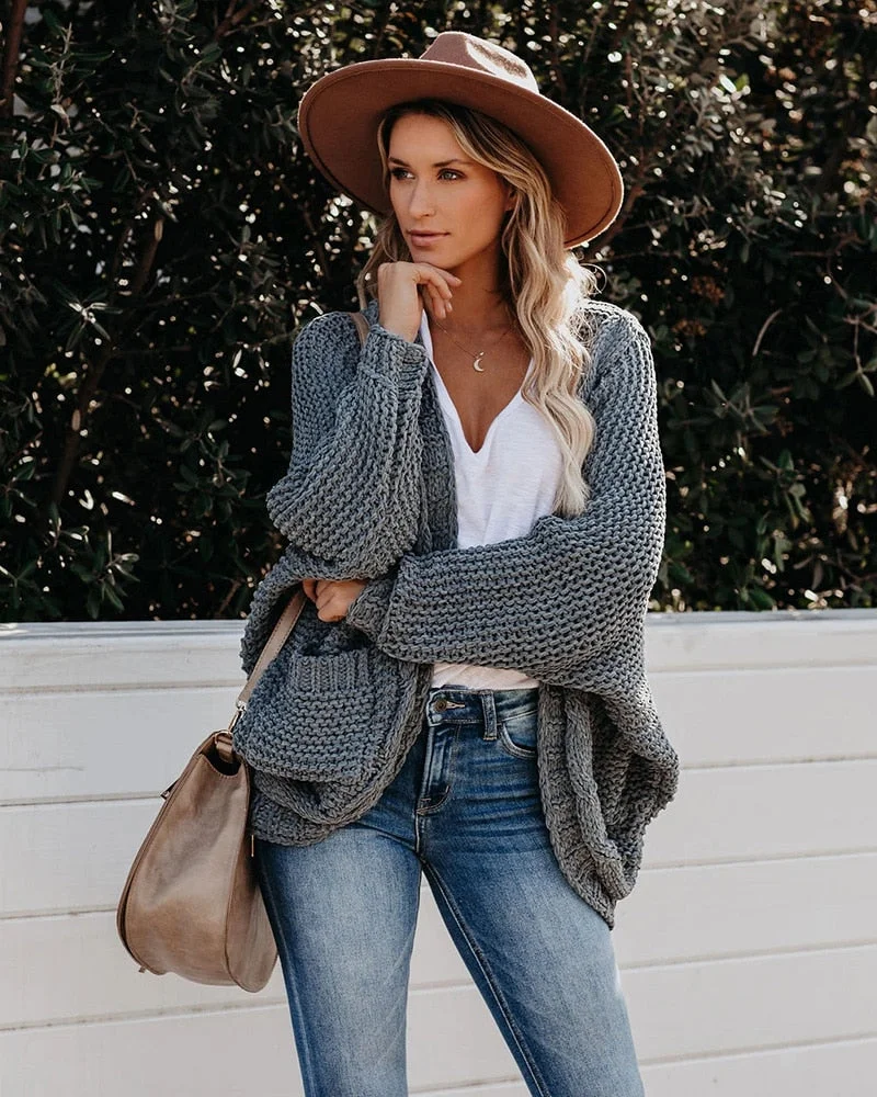 Fitshinling Batwing Sleeve BOHO Knitted Cardigan Pockets Holiday Oversize Winter Coat Twist Loose Vintage Long Cardigans Women