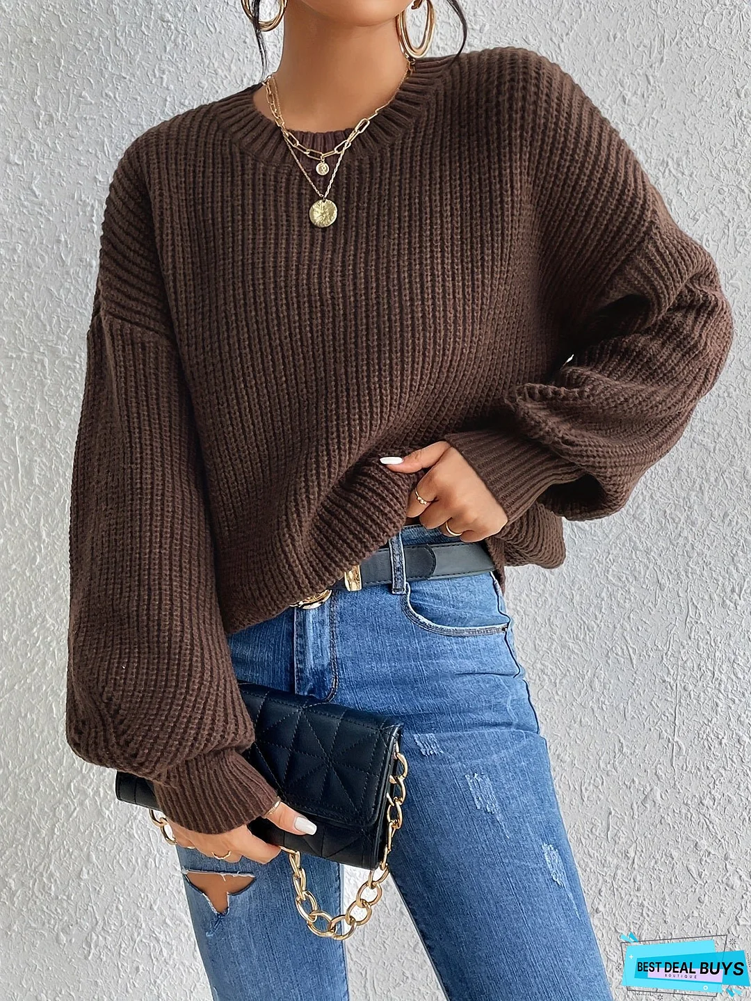 Solid Crew Neck Pullover Sweater, Casual Long Sleeve Sweater For Fall & Winter, Women's Clothing