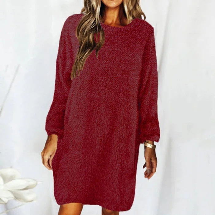 Plush Long Sleeve Round Neck Loose Dress