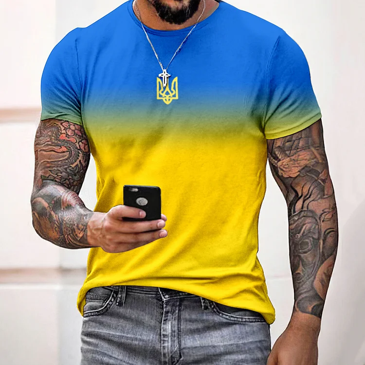 Simpfit Kurzärmliges T-Shirt mit Ukraine-Farbverlaufsdruck für Herren