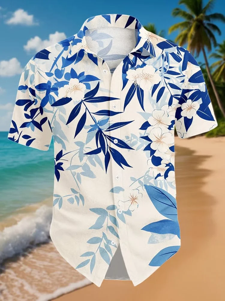 Men's Spring Flowers Art Print Vacation Short Sleeve Shirt