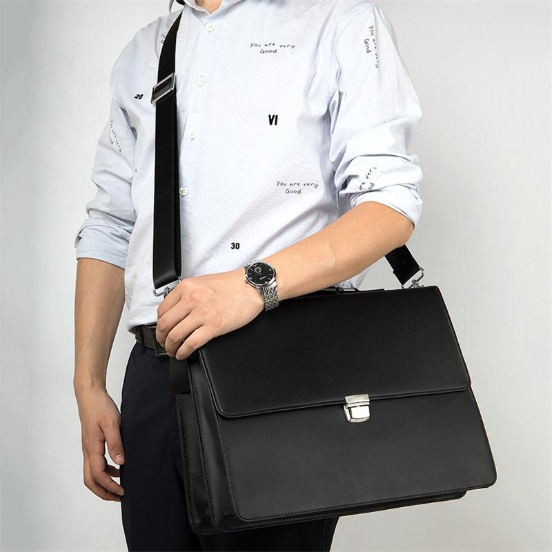 Business Portable Briefcase Retro Leather Large Capacity Waterproof Crossbody Bag