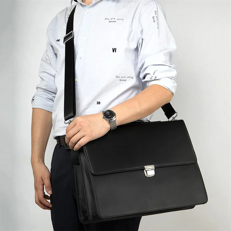 Business Portable Briefcase Retro Leather Large Capacity Waterproof Crossbody Bag