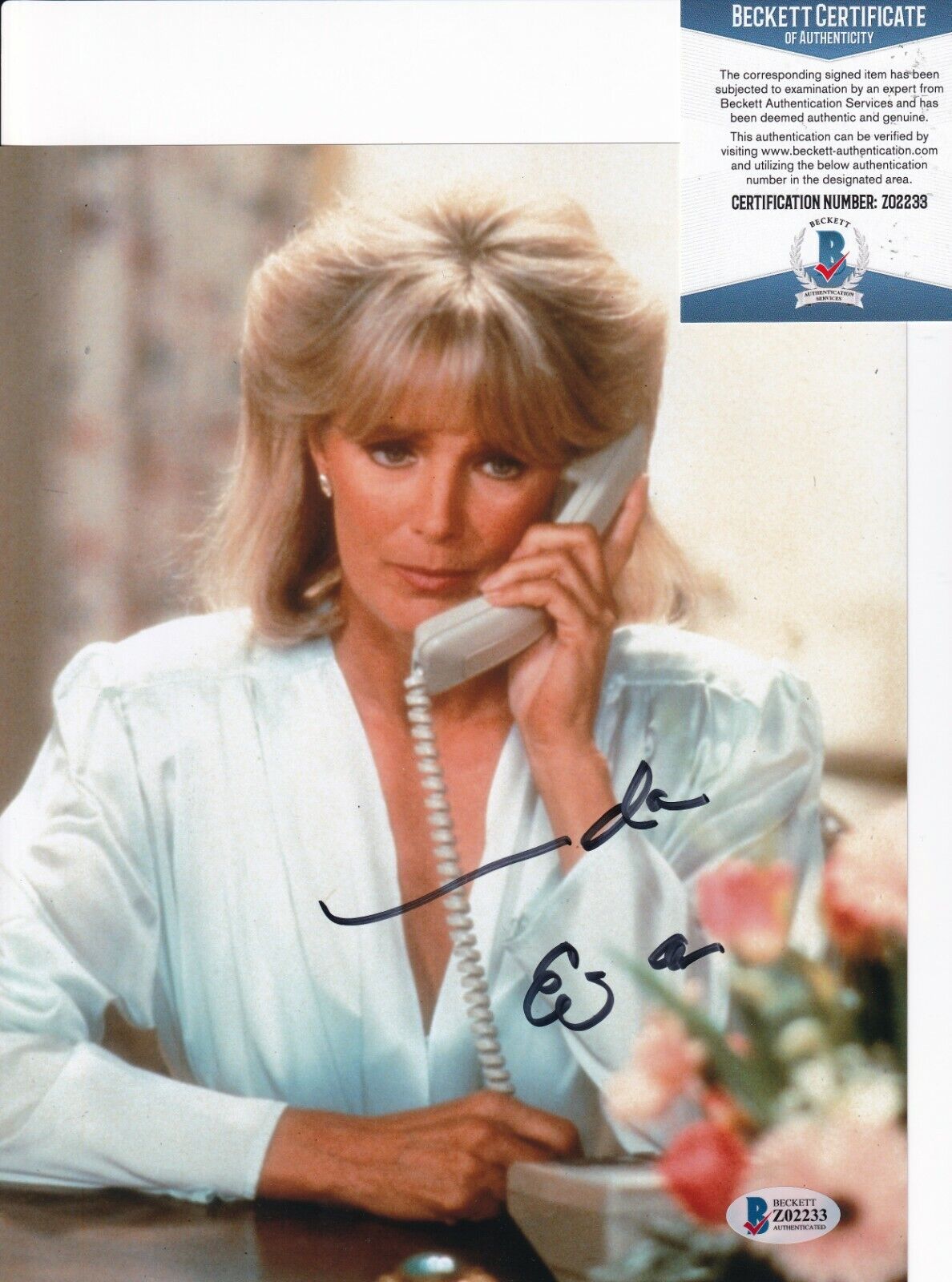 LINDA EVANS signed (DYNASTY) Krystle Carrington 8X10 Photo Poster painting BECKETT BAS Z02233