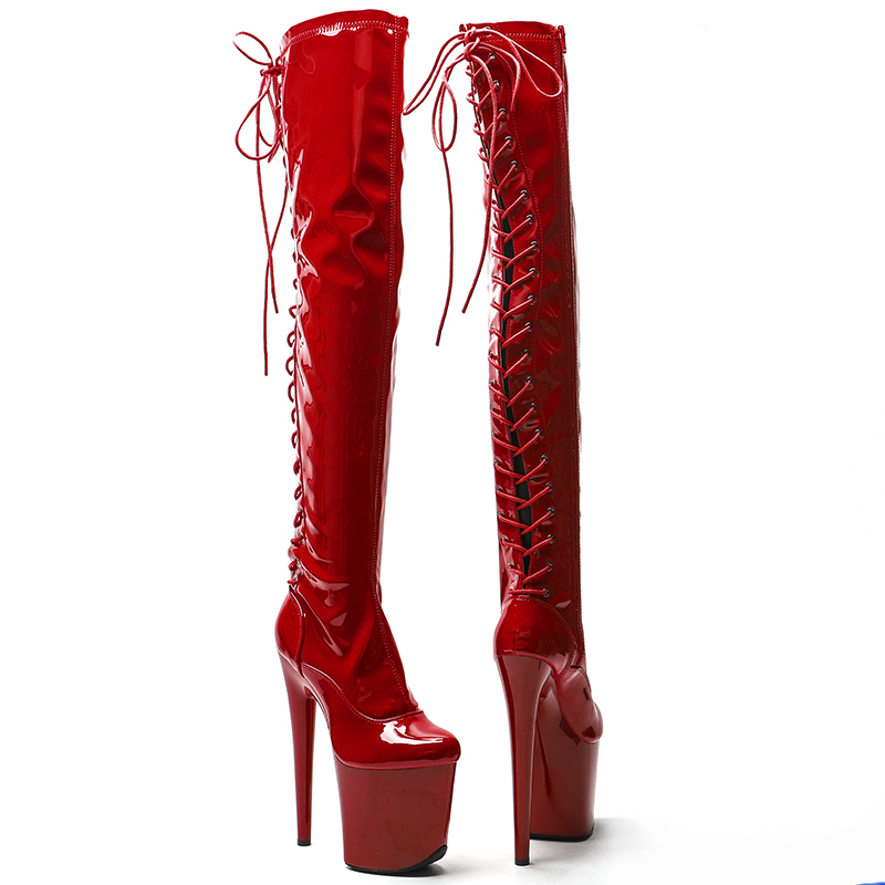 TAAFO 20CM/8inches Shiny Patent PU High Heel Platform Boots Pole Dance Boots