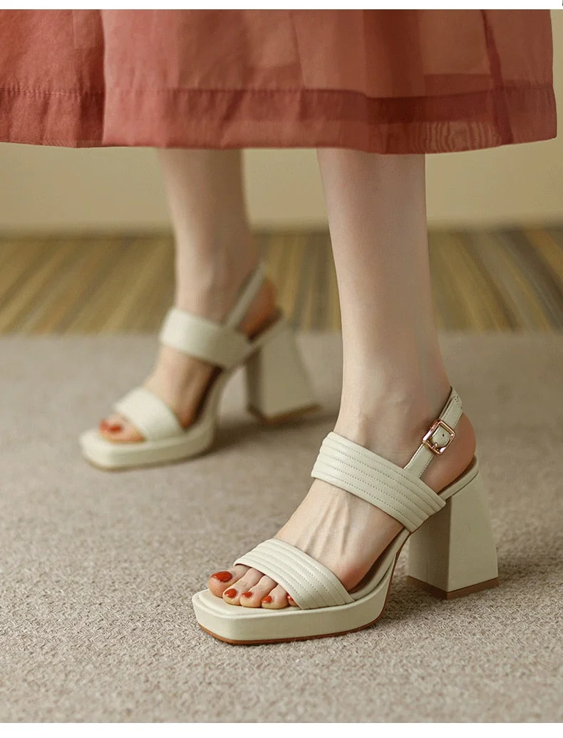 2023 New Summer Sandals Fashion Sexy Elegant Solid Color Sandals Shallow Leaky Toe Slip-on Buckle High Heels Party Wedding