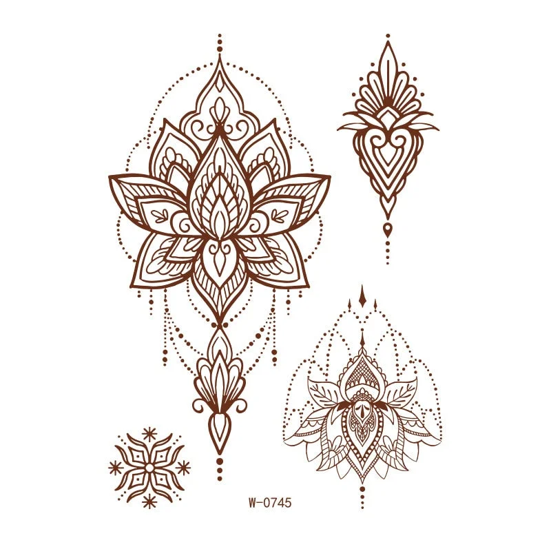 Waterproof Temporary Tattoo Sticker Chest Lace Henna Mandala wedding Flash Tattoos Flower Body Art Arm Fake Tatoo Women Men