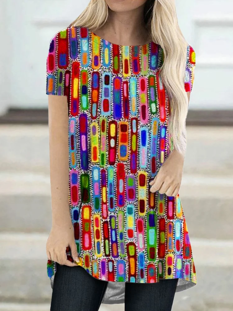 Colorblock Geometric Art A Line T Shirt