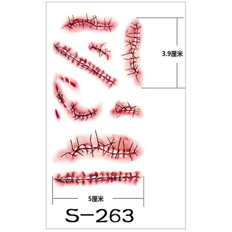 Tattoo Sticker Waterproof Scar Needle Stiched Prank Sticker Halloween Horror Wound Realistic Blood Wound Scar