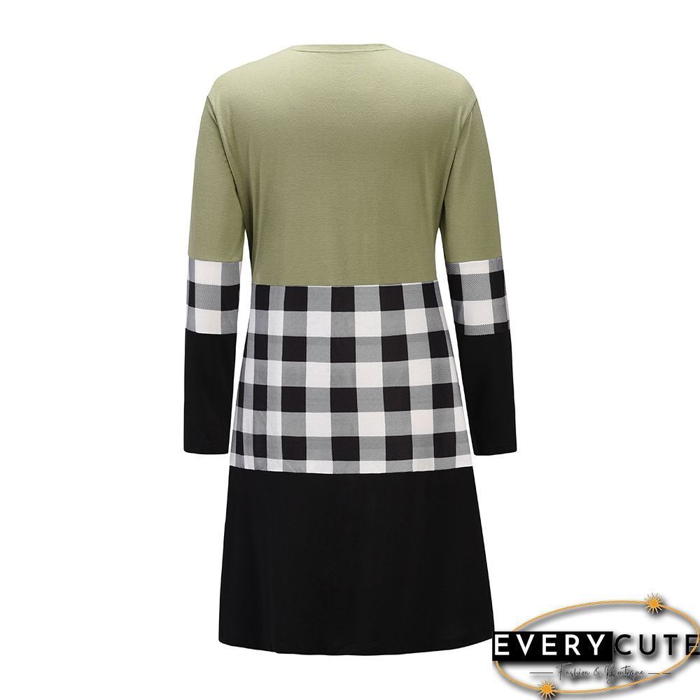 Green Splice Plaid Long Sleeve Coats