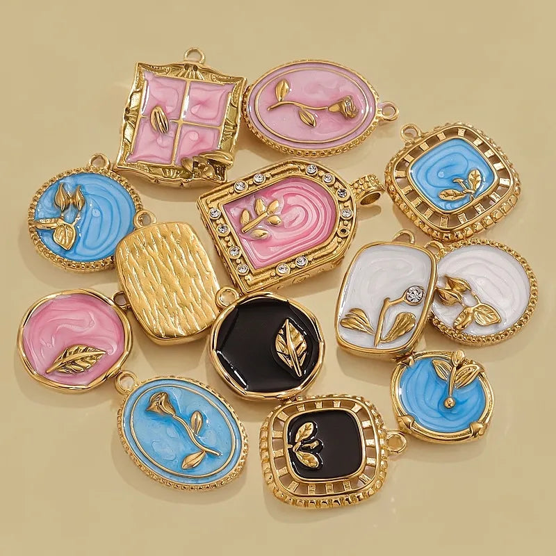 1 Piece 18 * 23mm 19mm 20.5mm 304 Stainless Steel Leaf Rose Flower Pendant Jewelry Accessories