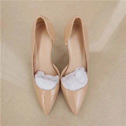 VCshoes Classic Nude Women Pumps 12cm High Heels Ladies Pointed Toe Evening Dress Stilettos Gloss Party Shoes QKOU007