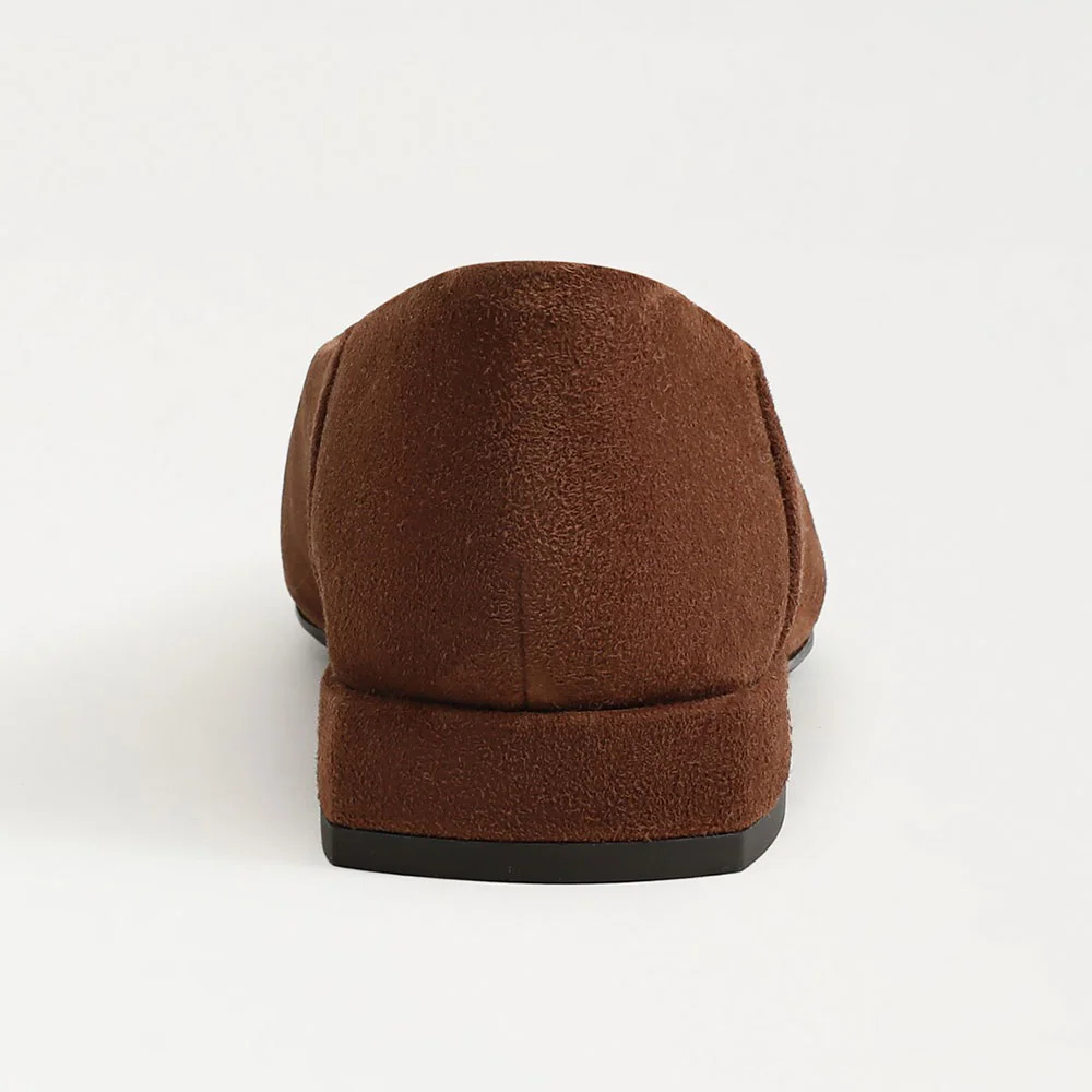 Brown Vegan Suede Closed Toe Flat Business Casual Shoes for Women