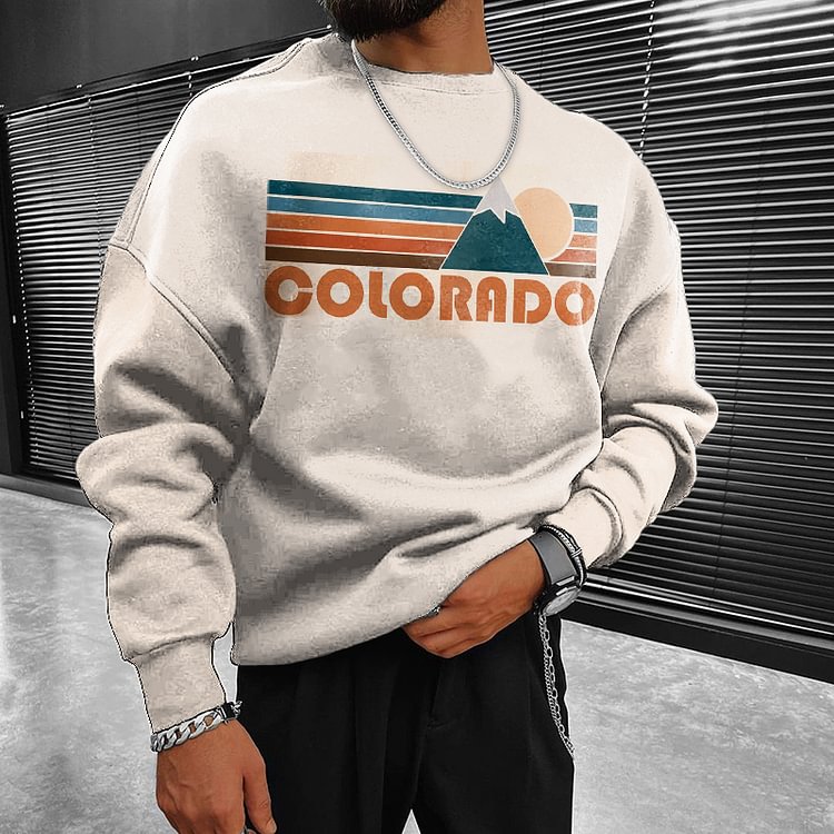 BrosWear Round Neck Multicolor Stripes COLORADO Print Sweatshirt