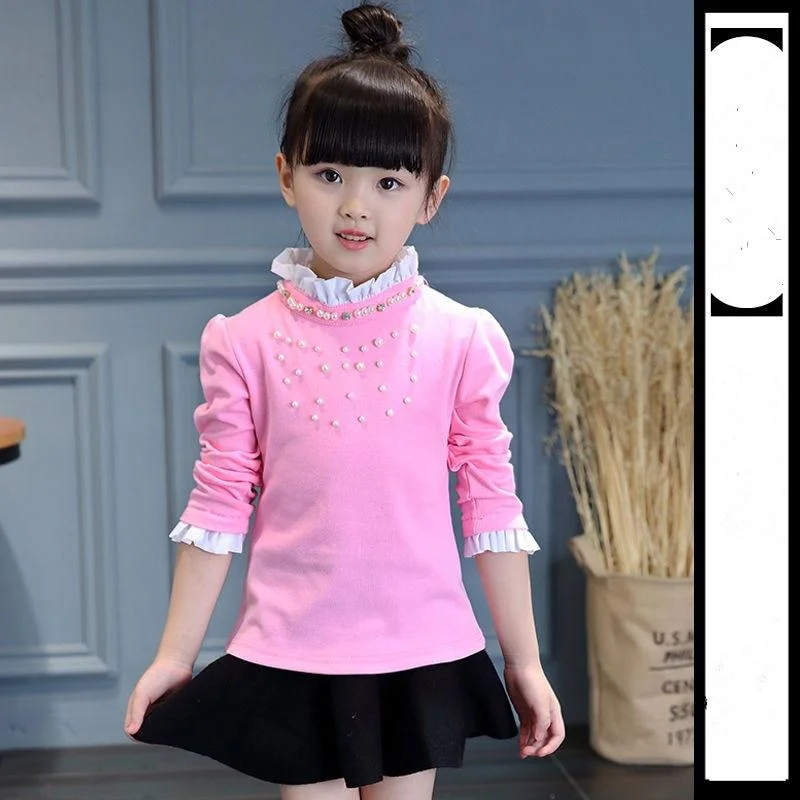 2021 Spring Autumn Cotton Children Base T Shirts Baby Girls Clothes Long Sleeve Floral Casual T Shirt Tops Kids Lace T shirt