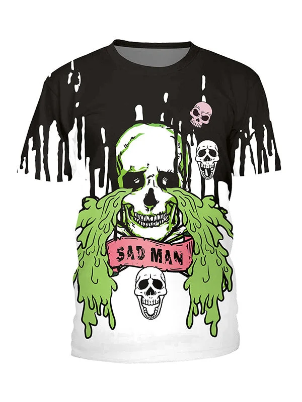 Skull 3d Printed Round Neck Loose T-shirt