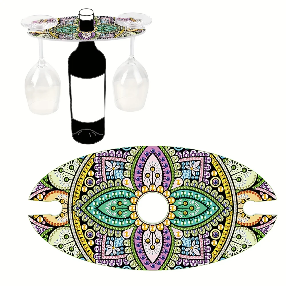 DIY Mandala Art Special Shape Acrylic Diamond Art Wine Glass Organizer for Bar