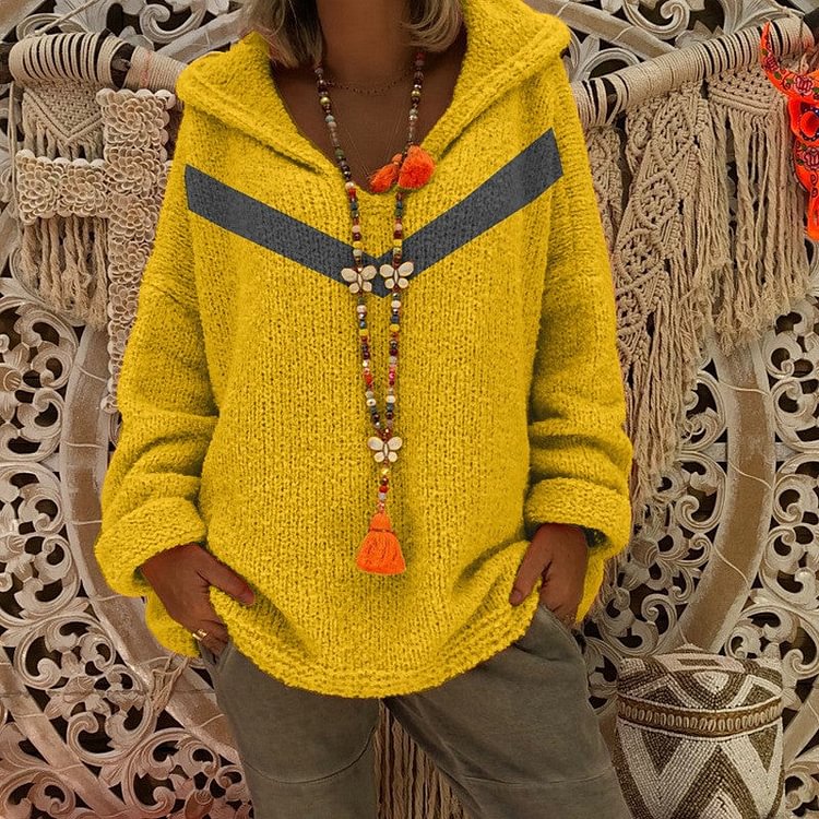 Color-block Loose Hooded Sweater