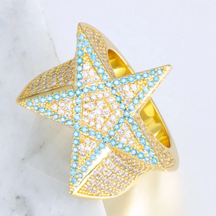 Gold Plated Ice Out Men Ring-VESSFUL