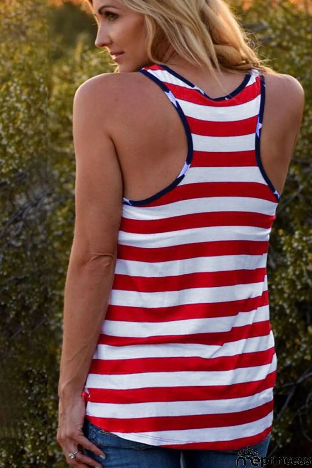 USA Flag Stars Stripes Print Tank with Patch Pocket