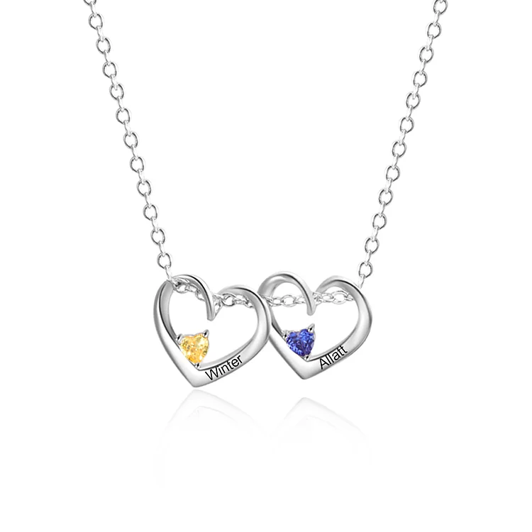 Personalisierte 2 Namen Herzförmig Halskette mit 2 Geburtssteinen