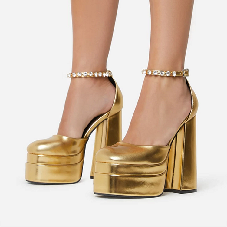 Elegant Fold Platform High Heels Women's Ankle Strap Pump Evening Shoes |FSJ Shoes