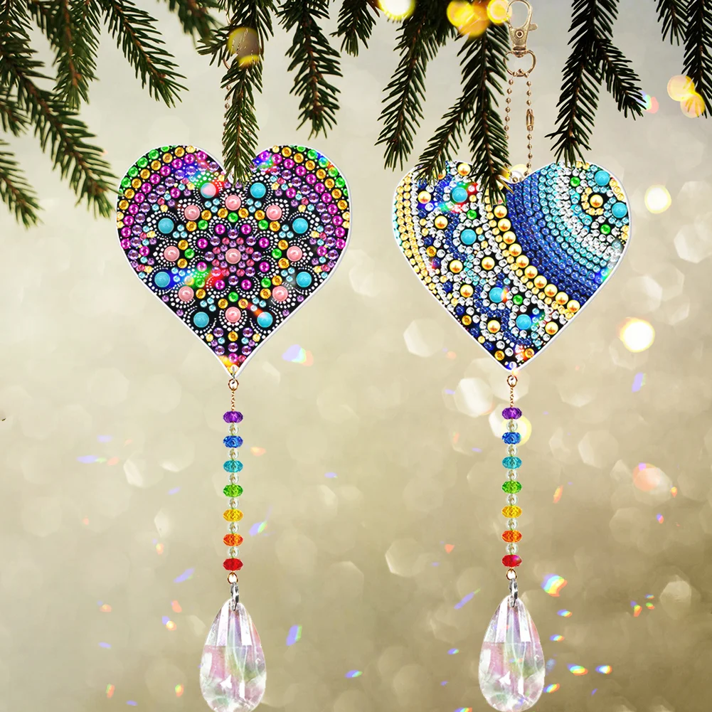 2pcs DIY Diamond Painting Sun Catcher Pendant - Heart