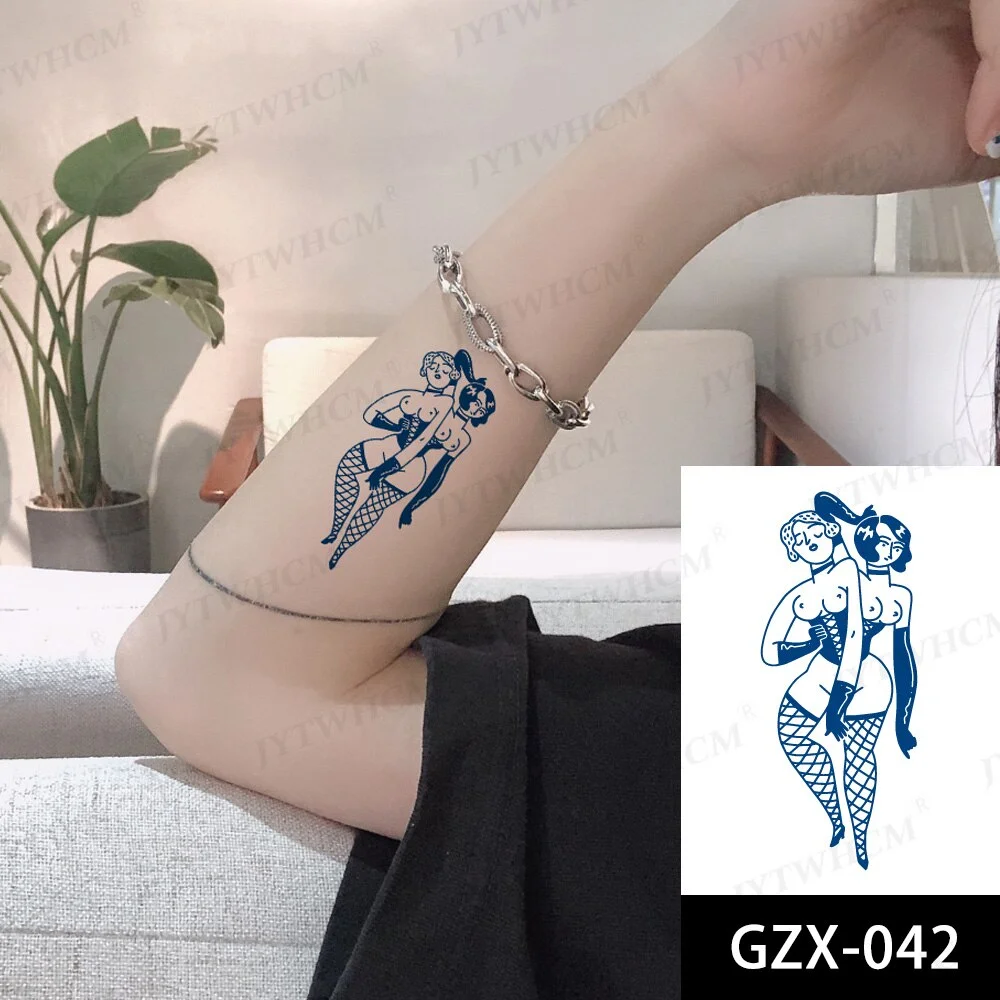 Sdrawing Stickers Semi-permanent Plant Lasting Tattoo Blue Henna Lace Flower Arm Non-reflective Herbal Juice Tattoo Waterproof