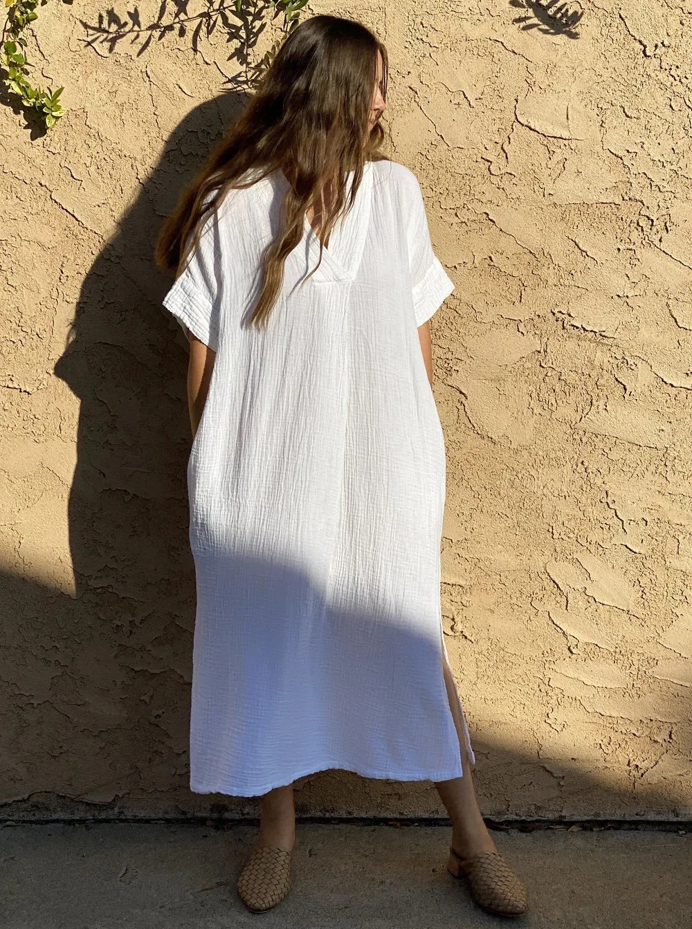 Mongw Mongw Cotton Crepe Beach Smock Bohemian Beach Dress Bikini Swimsuit Sun Tan