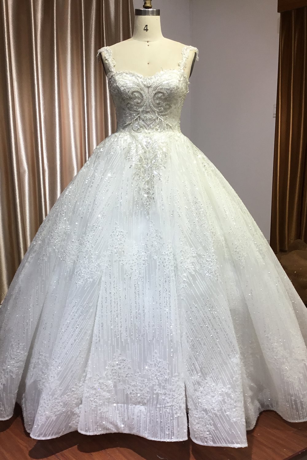 Modern Ball Gown Straps Sweetheart Pleated Wedding Dress With Sequins | Ballbellas Ballbellas
