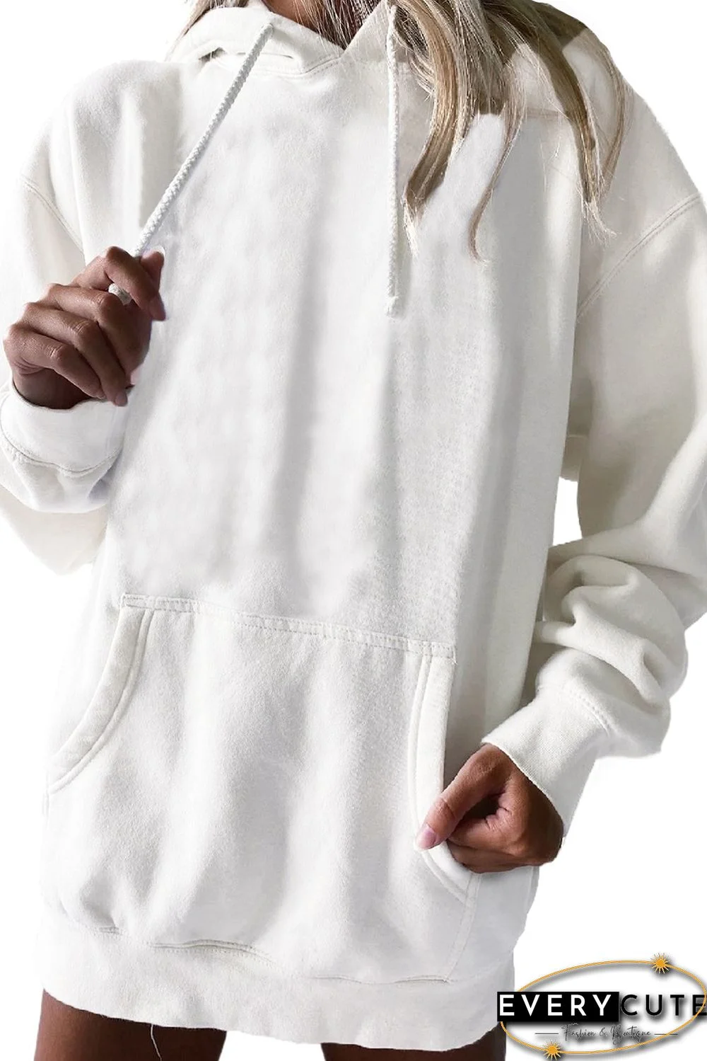 White Oversized Hoodie with Kangaroo Pocket