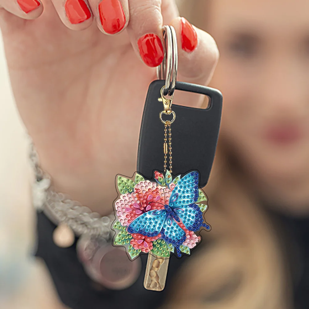 6Pcs Double Sided Special Shaped Butterfly Diamond Painting Keychain for Adults