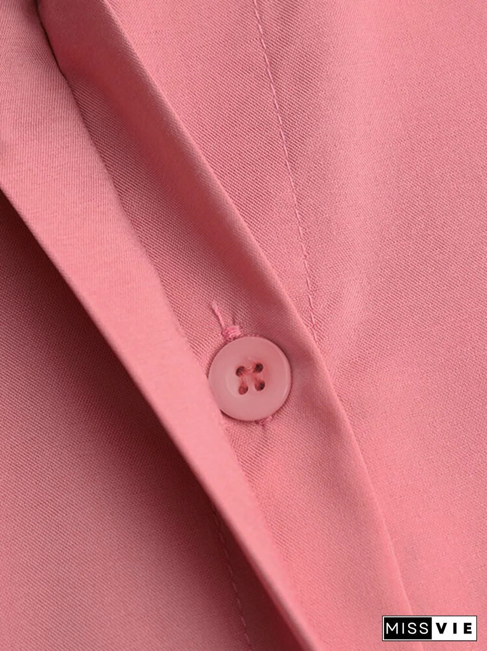 Women Solid Color Button Lapel Long Sleeve Casual Blouse