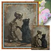 Black Cat And Skull-14CT Stamped Cross Stitch 30*40cm/11.81*15.75in
