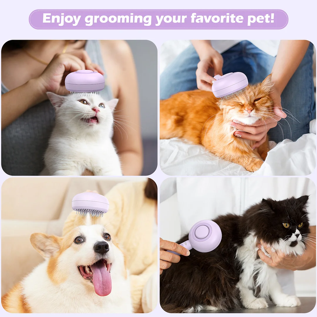  Cat Steam Brush, 3 in 1 Pet Steam Brush with Release Button and Water Tank,Steam Brush for Cats Dogs,Removes Static Flying Hair,Cat Steam Brush for Shedding,Pet Hair Removal Tool for Travel